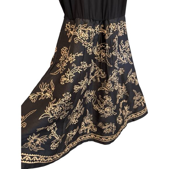 EShakti Black Tan Floral Sleeveless Embroidered A-Line Dress Size 10 - Picture 2 of 7